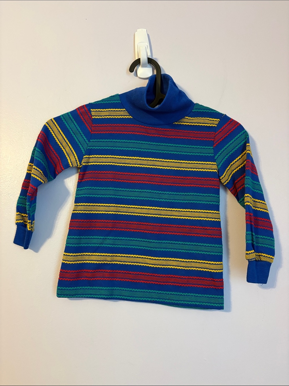Kids & More Vintage Striped Embroidered Blue Red Yellow Green Turtleneck Shirt